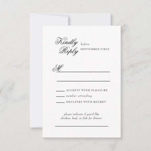 Delicate Lace Zwart en Gouden Script Bruiloft RSVP Kaartje (Voorkant)