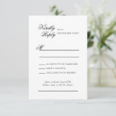 Delicate Lace Zwart en Gouden Script Bruiloft RSVP Kaartje (Staand voorkant)