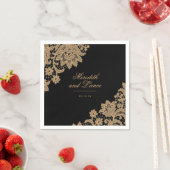 Delicate Lace Zwart en Gouden Script Bruiloft Servet (Insitu)