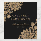 Delicate Lace Zwart en Gouden Script Wijnlabel Wijn Etiket (Enkel label)
