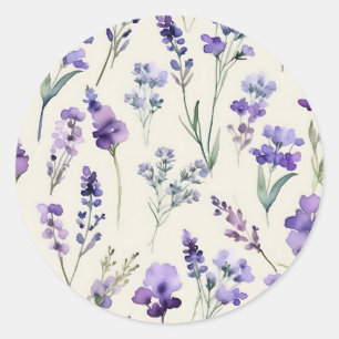 Delicate Lavendel Dream Waterverf Bloemen Ronde Sticker