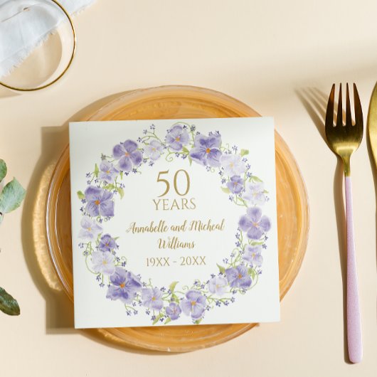 Delicate Lavendel Floral Garland 50e bruiloft Servet