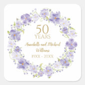 Delicate Lavendel Floral Garland 50e bruiloft Vierkante Sticker (Voorkant)