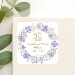 Delicate Lavendel Floral Garland 50e bruiloft Vierkante Sticker