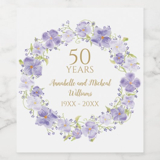 Delicate Lavendel Floral Garland 50e bruiloft Wijn Etiket (Enkel label)