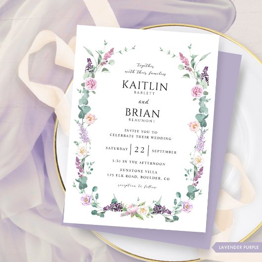 Delicate Lavendel Paarse Pastel Floral Wedding Kaart