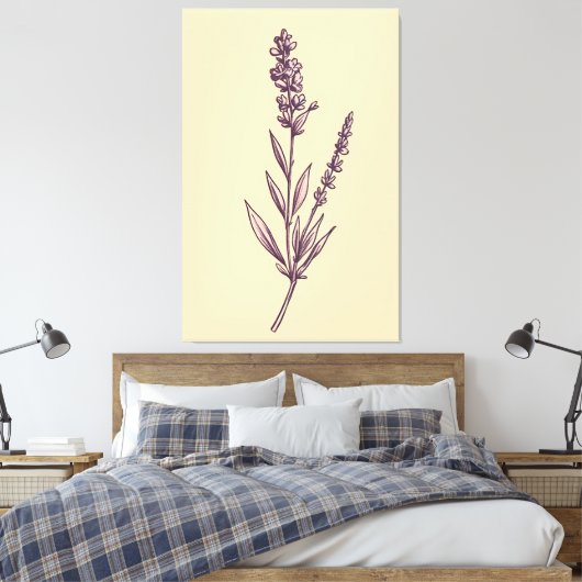 Delicate Lavendel Sprig op Cream Achtergrond Canvas Afdruk (Insitu (Slaapkamer))