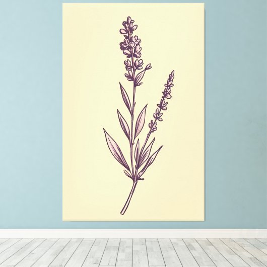 Delicate Lavendel Sprig op Cream Achtergrond Canvas Afdruk (Insitu (Houten vloer))