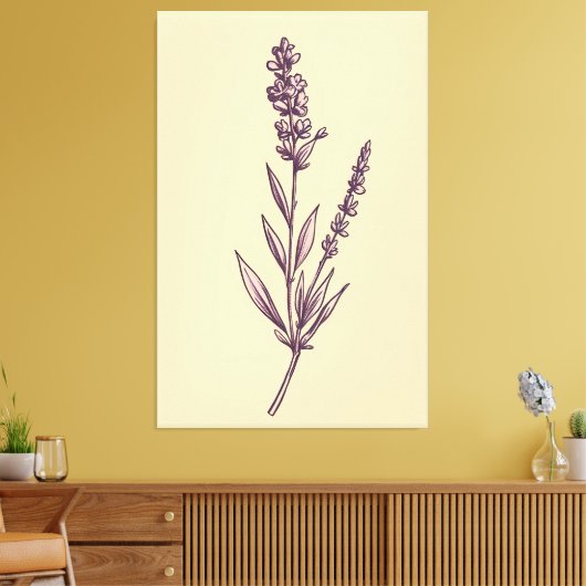 Delicate Lavendel Sprig op Cream Achtergrond Canvas Afdruk (Insitu (Woonkamer))