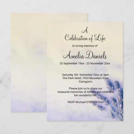 Delicate Lavendel Viering van het Leven Kaart (Voorkant / Achterkant)