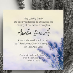 Delicate Lavender Funeral Announcement Kaart