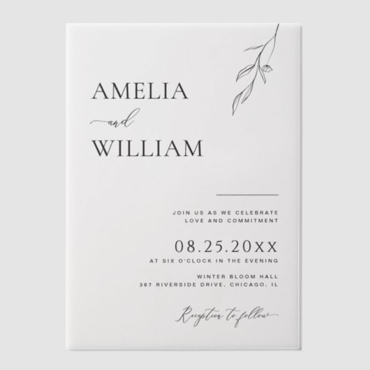 Delicate Leaf Sketch Eenvoudige bruiloft Vellum Uitnodigingen (Voorkant)