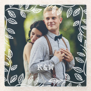Delicate Leaves Lijst Monogrammed Foto Glazen Onderzetter
