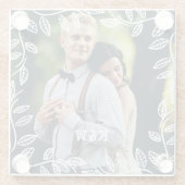 Delicate Leaves Lijst Monogrammed Foto Glazen Onderzetter (Achterkant)