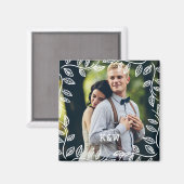 Delicate Leaves Lijst Monogrammed Foto Magneet (Voorkant / Achterkant)