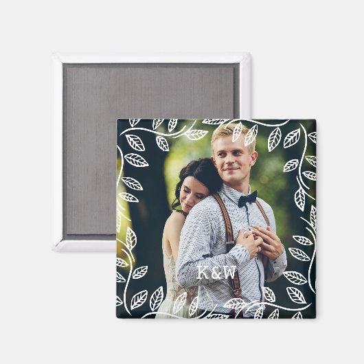 Delicate Leaves Lijst Monogrammed Foto Magneet (Voorkant / Achterkant)