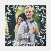 Delicate Leaves Lijst Monogrammed Foto Magneet (Voorkant)