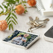 Delicate Leaves Lijst Monogrammed Foto Sleutelhanger (Zijkant)