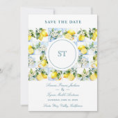 Delicate Lemon Branch and Flowers Tiles Wedding Save The Date (Voorkant)