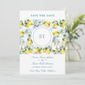 Delicate Lemon Branch and Flowers Tiles Wedding Save The Date (Staand voorkant)