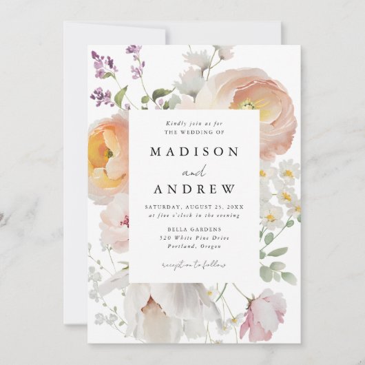 Delicate Lente Bloemen Lijst Bruiloft Kaart (Voorkant)