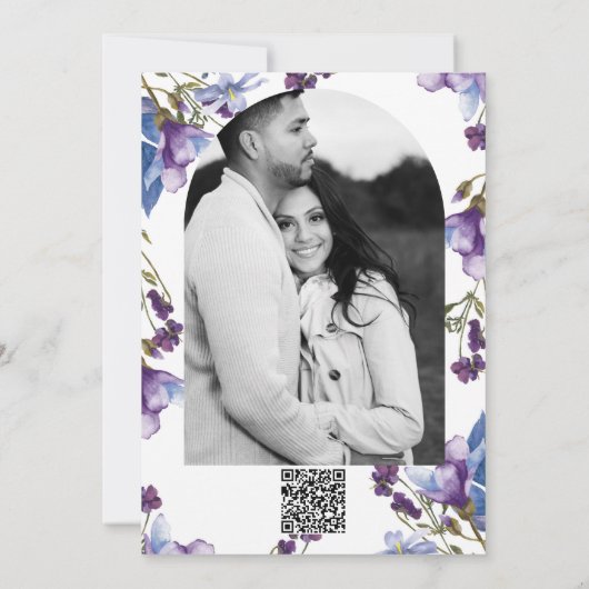 Delicate Lente Bloemen Paarse Bruiloft Feest Kaart (Achterkant)