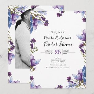 Delicate Lente Bloemen Paarse Bruiloftsborrel Kaart