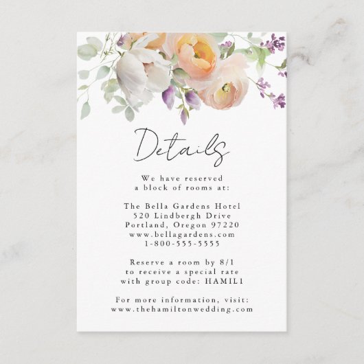 Delicate lente bloemenbruiloft details informatiekaartje (Voorkant)