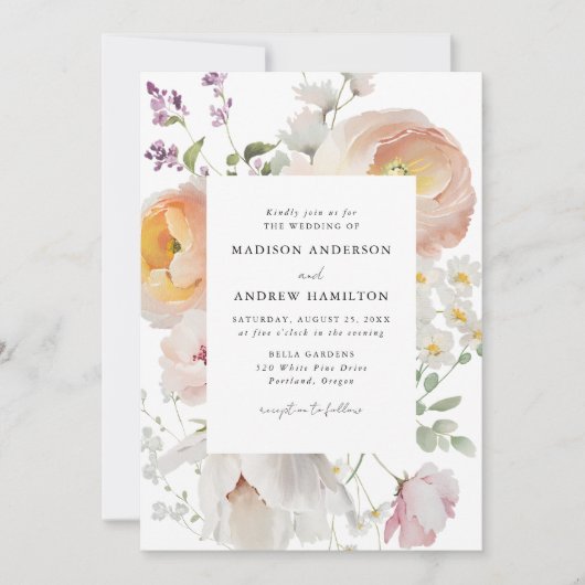 Delicate lente bloemenbruiloft kaart (Voorkant)