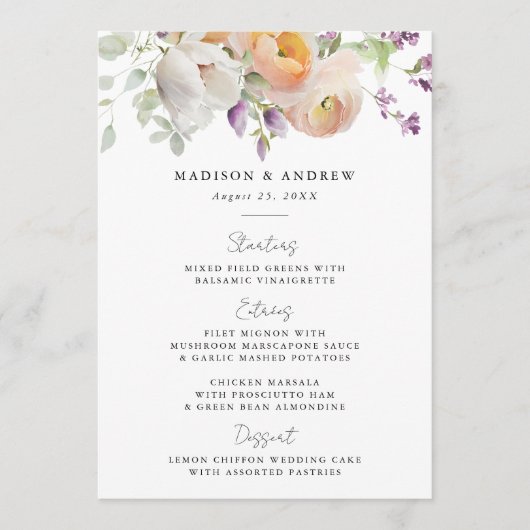 Delicate lente bloemenbruiloft menu (Voorkant)