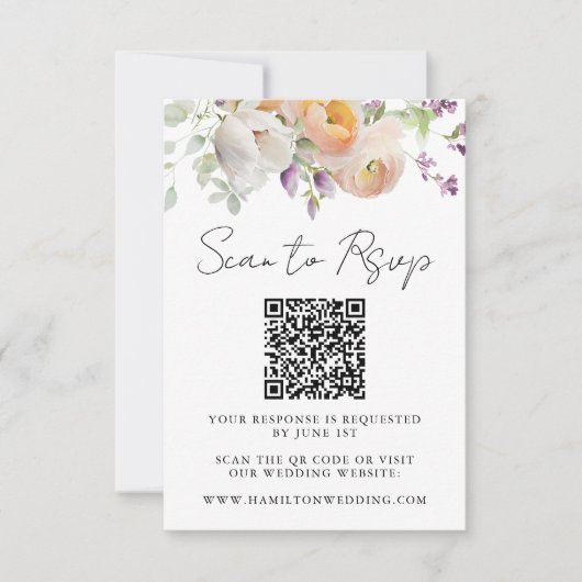 Delicate lente bloemenbruiloft QR code RSVP Kaartje (Voorkant)