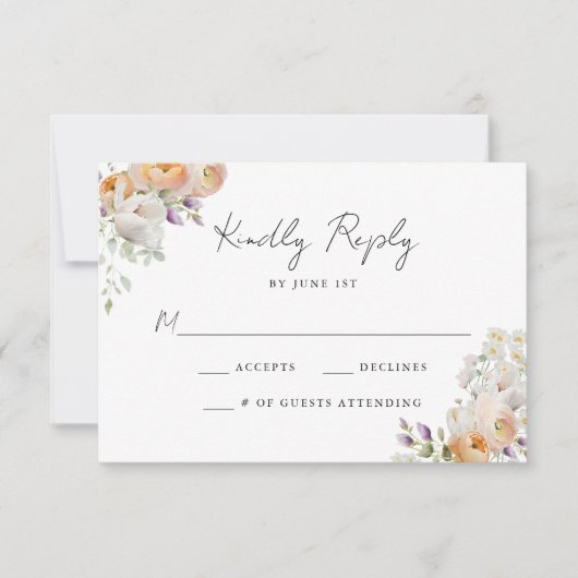 Delicate lente bloemenbruiloft RSVP kaartje (Voorkant)