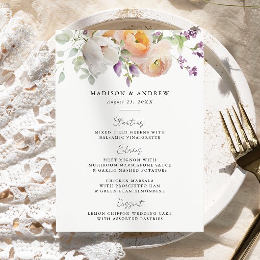 Delicate Lente Bloemige Bruiloft Menu