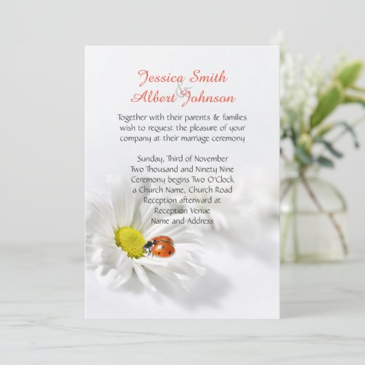 Delicate lente madeliefje bruiloft uitnodiging (Staand voorkant)