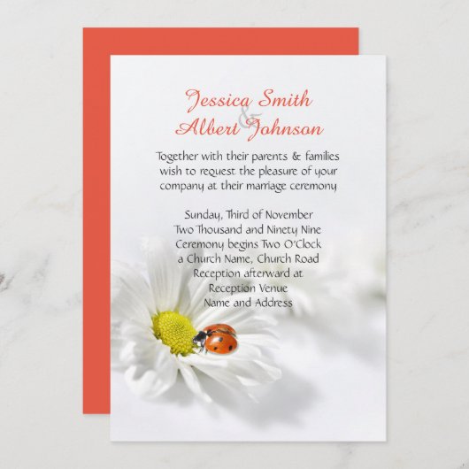 Delicate lente madeliefje bruiloft uitnodiging (Voorkant / Achterkant)