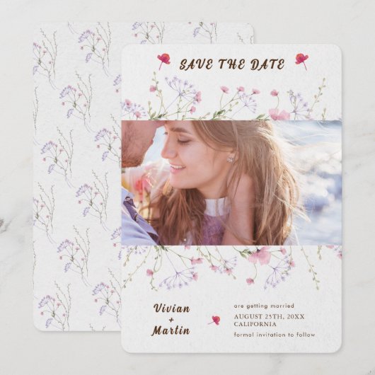 Delicate Lente Wilde Bloem Bruiloft Save The Date Kaart (Voorkant / Achterkant)