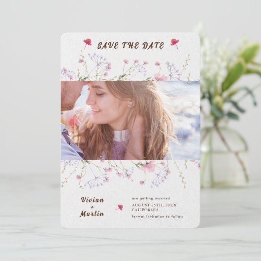 Delicate Lente Wilde Bloem Bruiloft Save The Date Kaart (Staand voorkant)