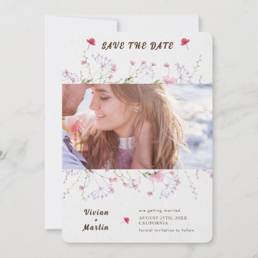 Delicate Lente Wilde Bloem Bruiloft Save The Date Kaart (Voorkant)