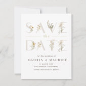 delicate letters van de bloem Sparen de Datum Save The Date (Voorkant)