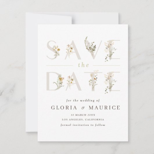 delicate letters van de bloem Sparen de Datum Save The Date (Voorkant)