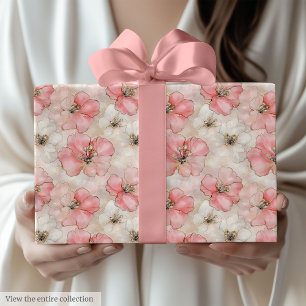 Delicate lichtroze en gouden 60e verjaardag wrap cadeaupapier