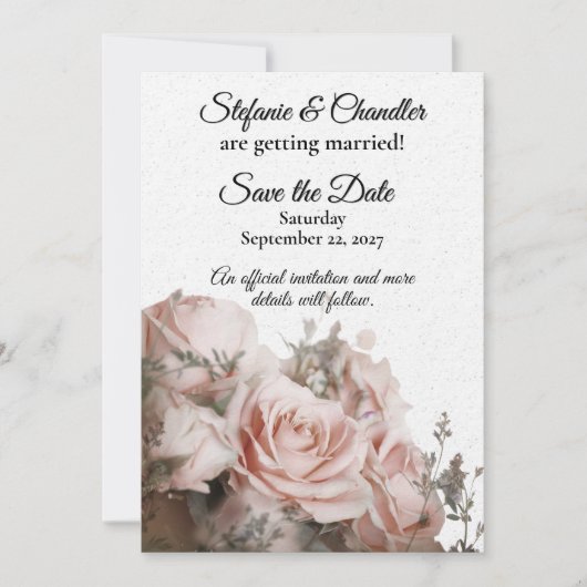 Delicate Lichtroze Rozen bruiloft Save the Date Kaart (Voorkant)