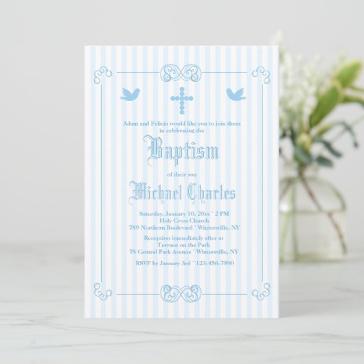 Delicate Lijst Blue Religious Invitation Kaart (Staand voorkant)