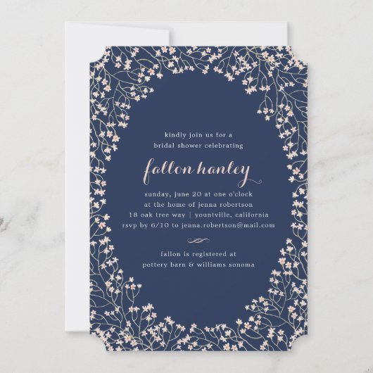 Delicate Lijst Blush & Navy Vrijgezellenfeest Invi Kaart (Voorkant)