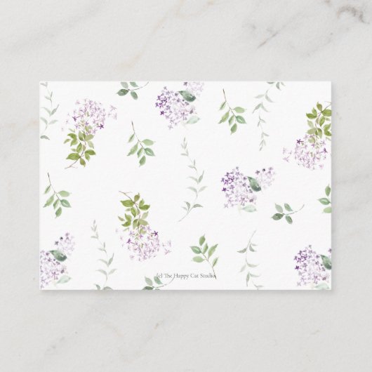 Delicate Lila bloemengroen bruiloft details Informatiekaartje (Achterkant)