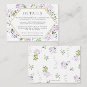Delicate Lila bloemengroen bruiloft details Informatiekaartje (Voorkant / Achterkant)