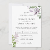 Delicate Lila Paarse Bloemen Groen Bruiloft Invi Kaart (Voorkant)