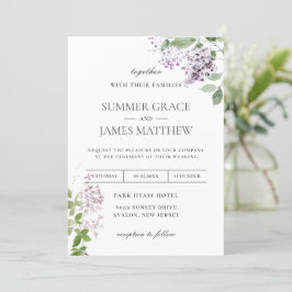 Delicate Lila Paarse Bloemen Groen Bruiloft Invi Kaart