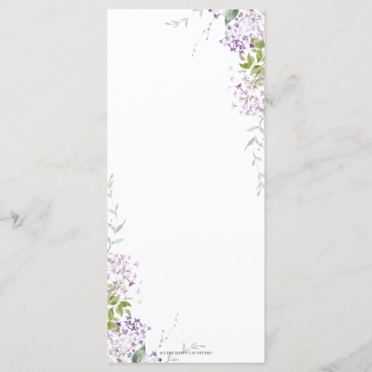 Delicate Lila Paarse Bloemen Groen Bruiloft Menu (Achterkant)