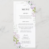 Delicate Lila Paarse Bloemen Groen Bruiloft Menu (Voorkant / Achterkant)